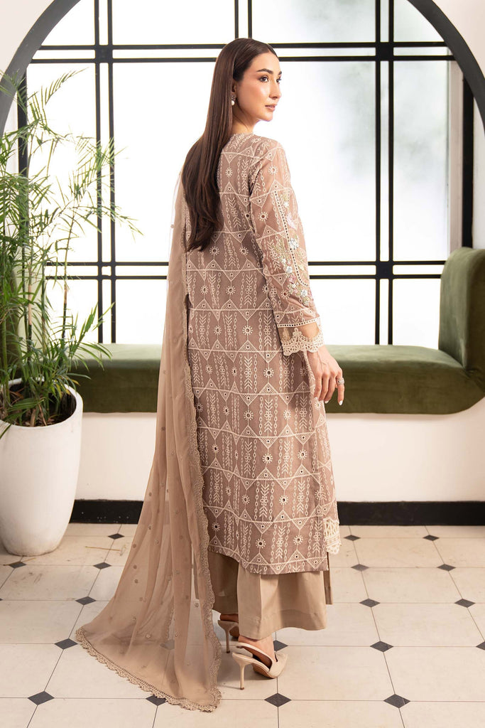 3 Piece Embroidered Lawn Suit - Coffee Brown