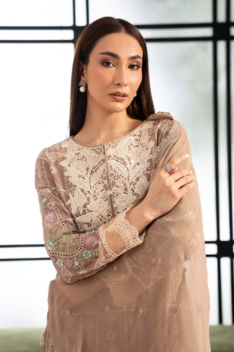 3 Piece Embroidered Lawn Suit - Coffee Brown
