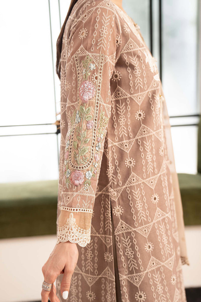 3 Piece Embroidered Lawn Suit - Coffee Brown