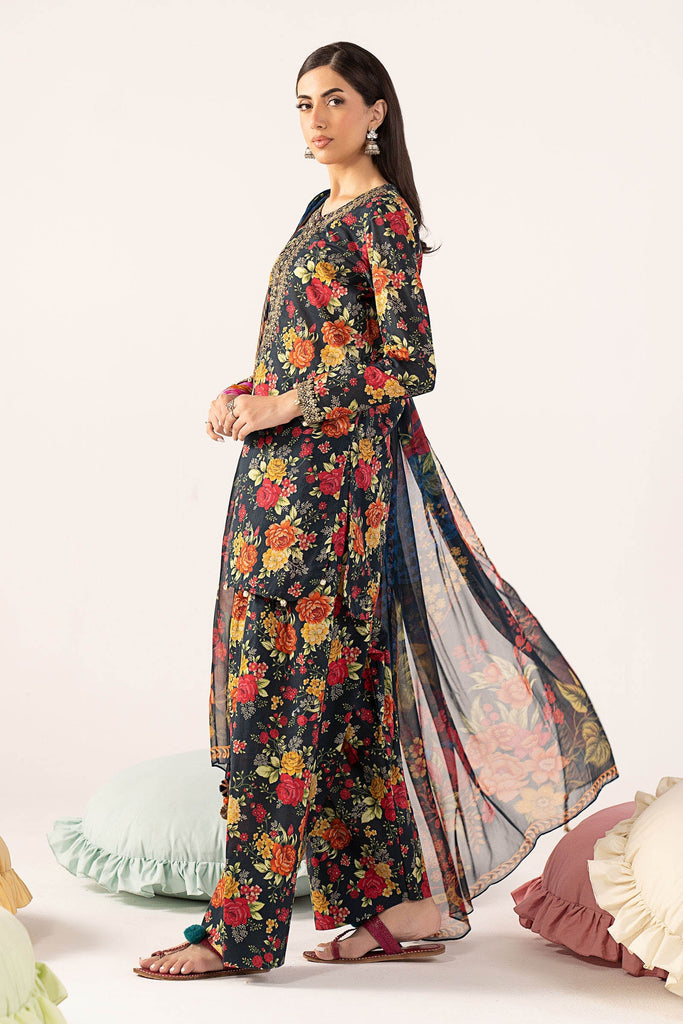 3 Piece Embroidered Lawn Suit for Women - Teal Blue