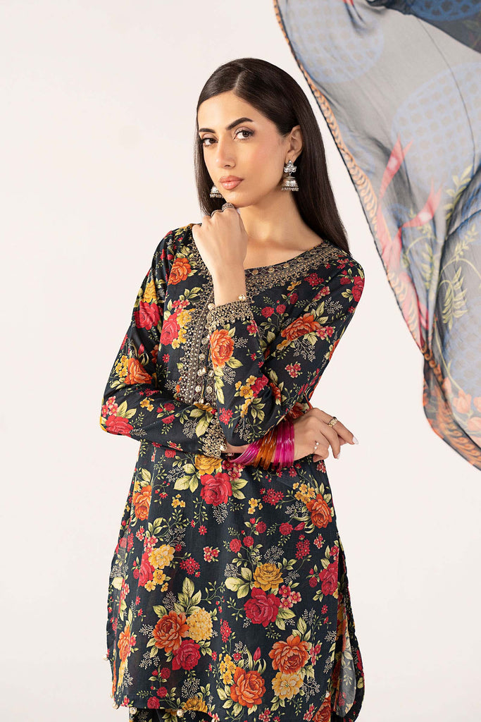 3 Piece Embroidered Lawn Suit for Women - Teal Blue