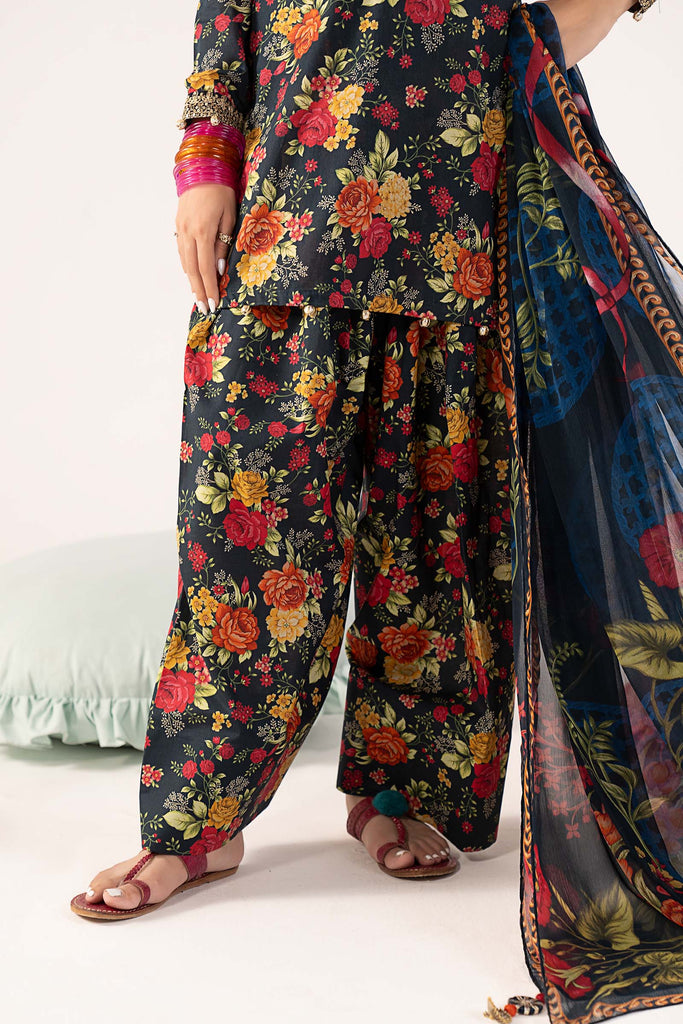 3 Piece Embroidered Lawn Suit for Women - Teal Blue