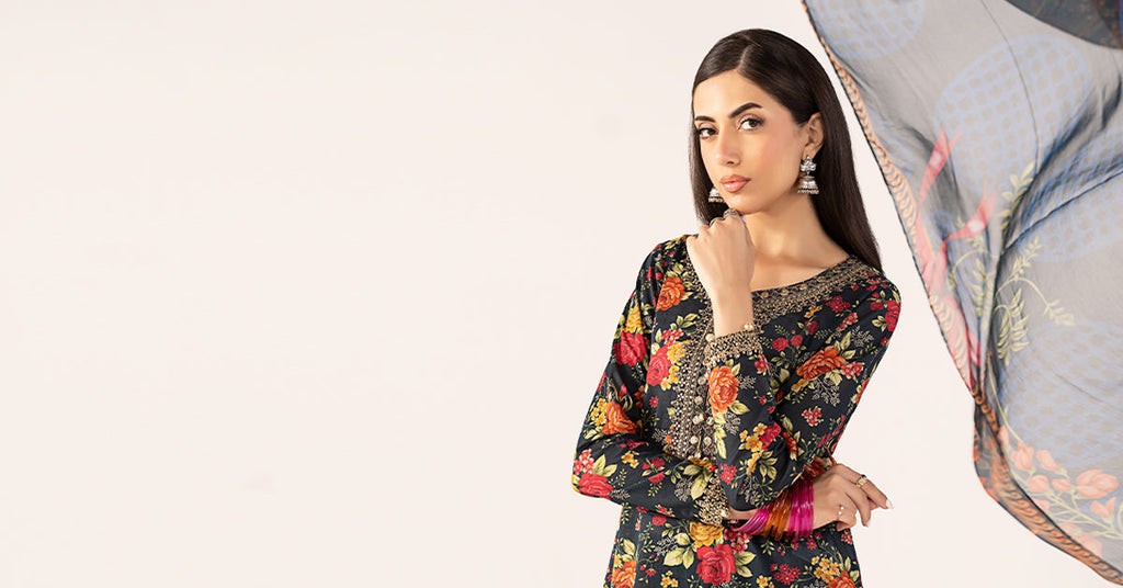 3 Piece Embroidered Lawn Suit for Women - Teal Blue