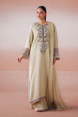 Maria.B 3 Piece Embroidered Raw Silk Suit – Beige