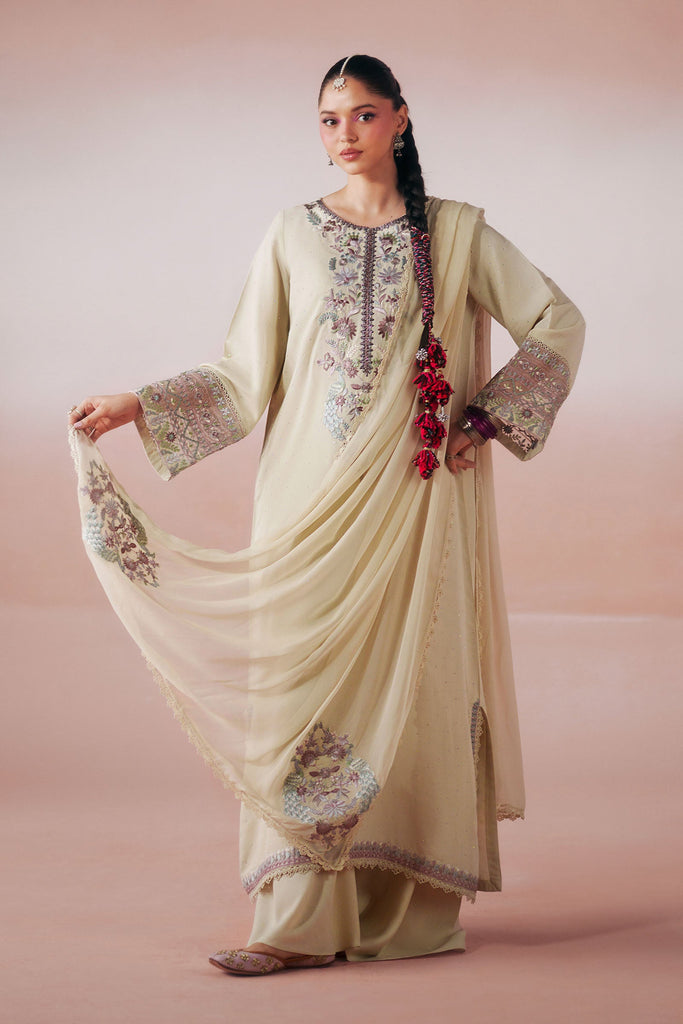 Maria.B 3 Piece Embroidered Raw Silk Suit – Beige
