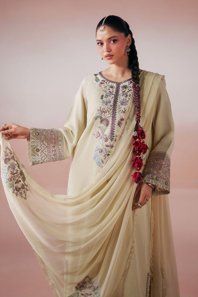 Maria.B 3 Piece Embroidered Raw Silk Suit – Beige