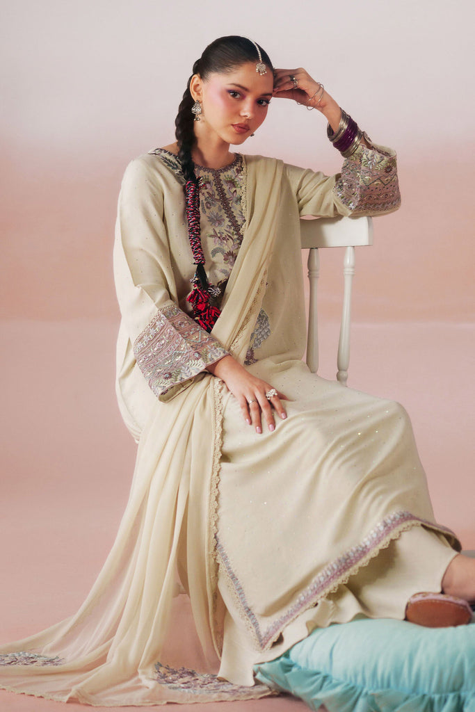 Maria.B 3 Piece Embroidered Raw Silk Suit – Beige