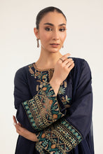 Load image into Gallery viewer, 3 Piece Embroidered Raw Silk Suit for Women – Blue