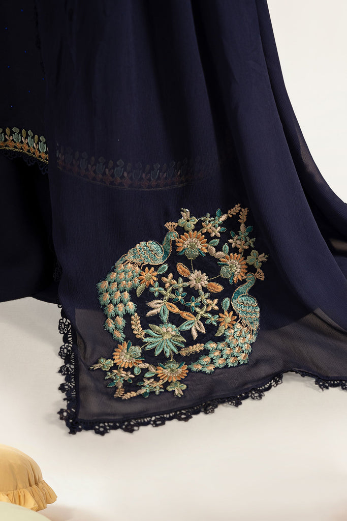 3 Piece Embroidered Raw Silk Suit for Women – Blue