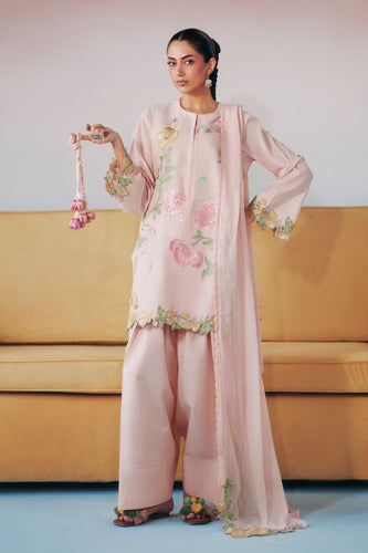 3 Piece Embroidered Dobby Lawn Suit – Light Pink