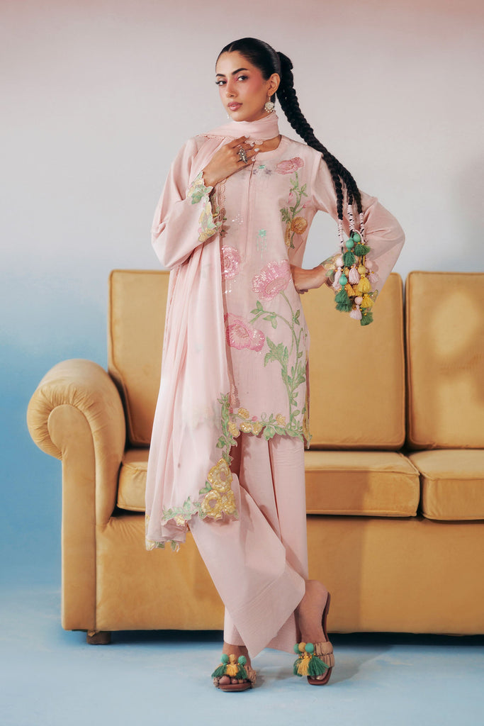 3 Piece Embroidered Dobby Lawn Suit – Light Pink