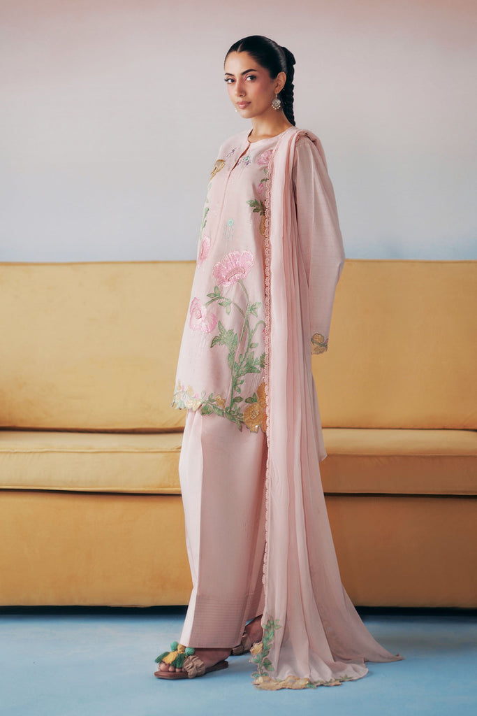 3 Piece Embroidered Dobby Lawn Suit – Light Pink