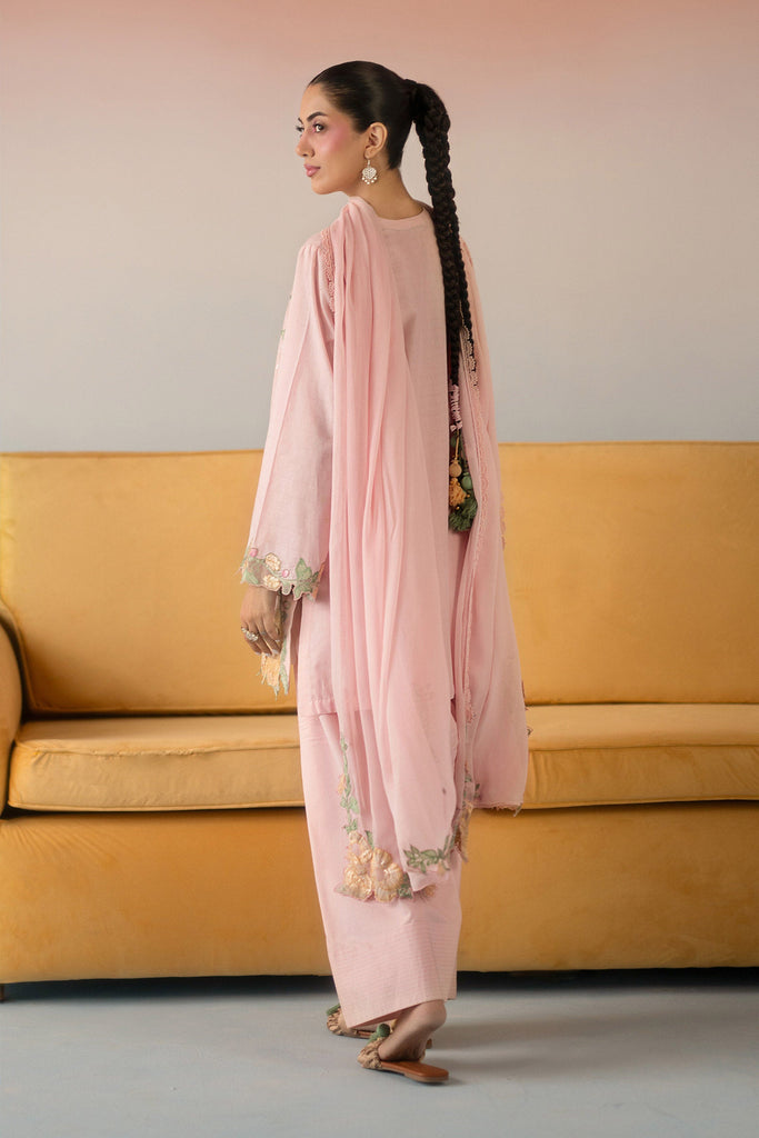 3 Piece Embroidered Dobby Lawn Suit – Light Pink