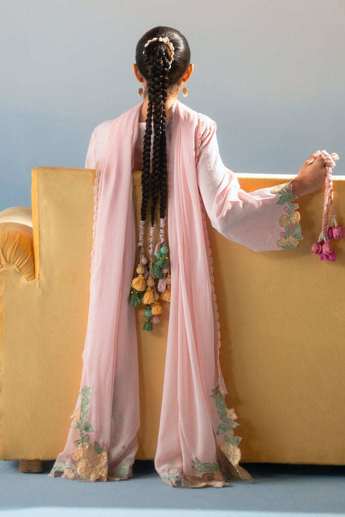 3 Piece Embroidered Dobby Lawn Suit – Light Pink