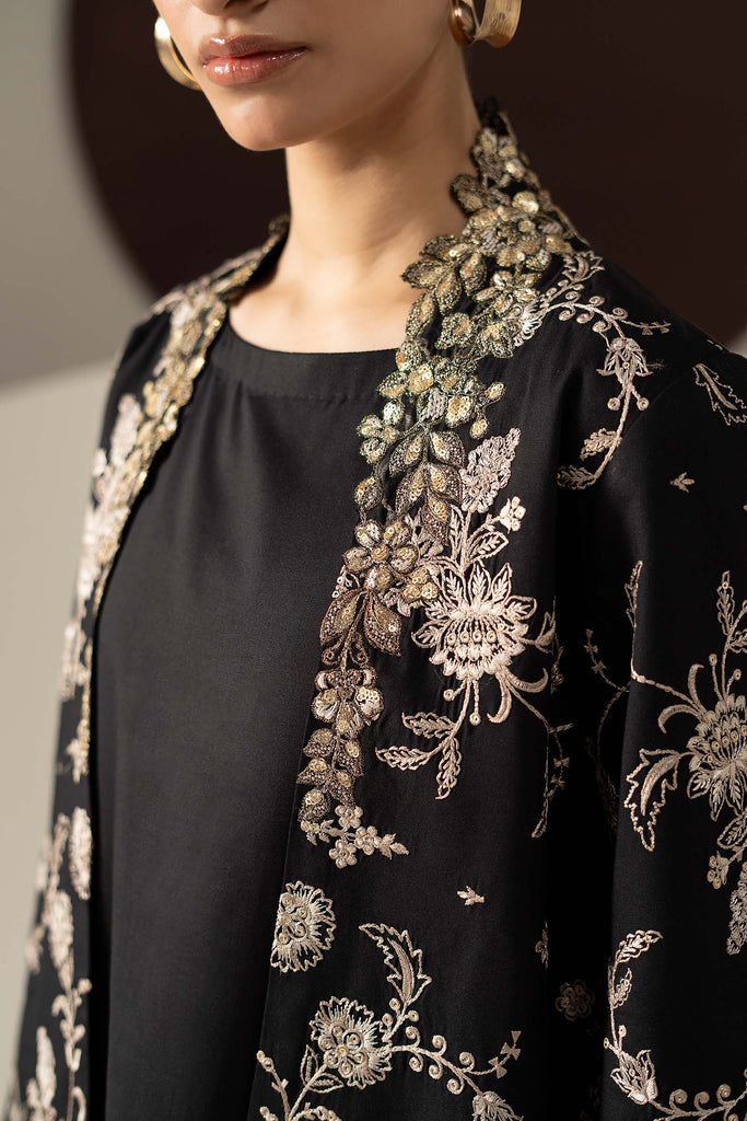 2 Piece Embroidered Linen Suit in Black