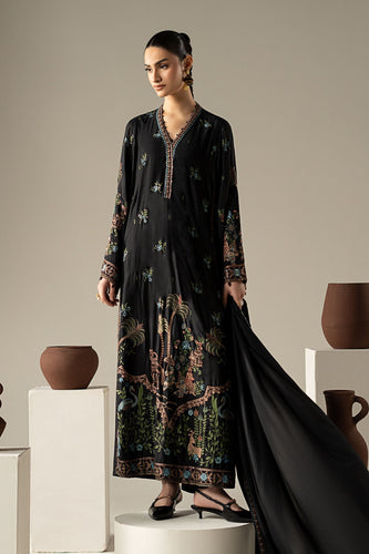 Black Linen Embroidered Suit with Dupatta – 3 Piece