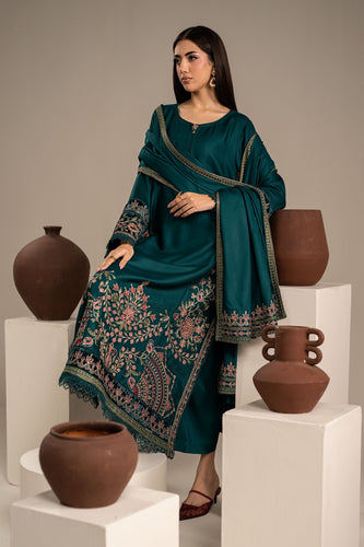 3 Piece Embroidered Marina Twill Suit - Teal