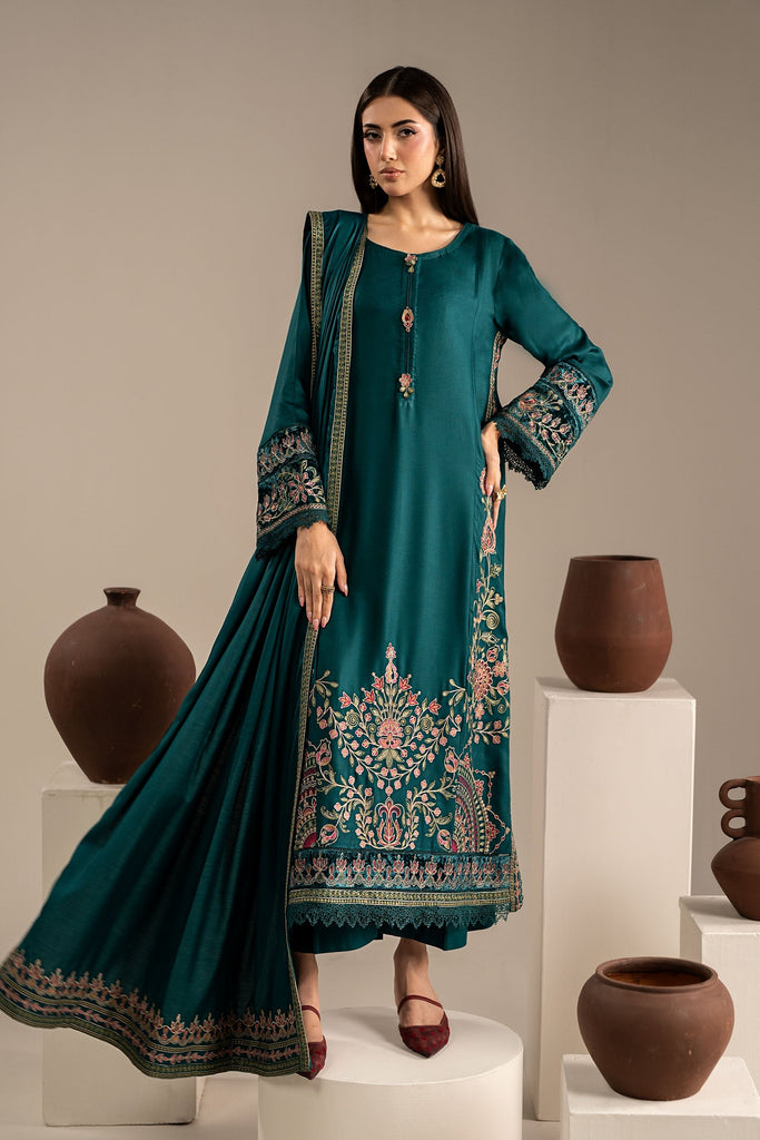 3 Piece Embroidered Marina Twill Suit - Teal