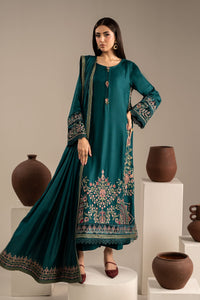 3 Piece Embroidered Marina Twill Suit - Teal