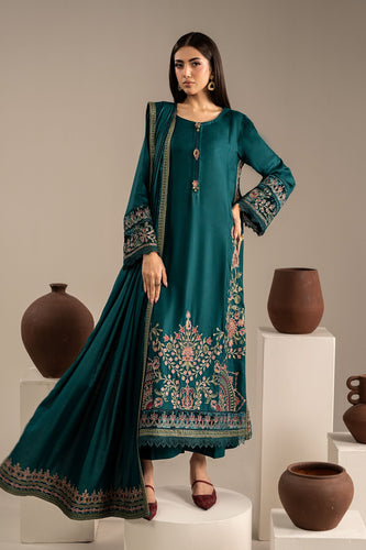 3 Piece Embroidered Marina Twill Suit - Teal