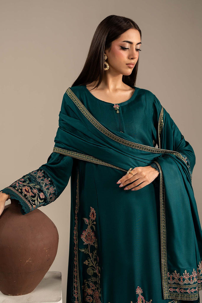 3 Piece Embroidered Marina Twill Suit - Teal