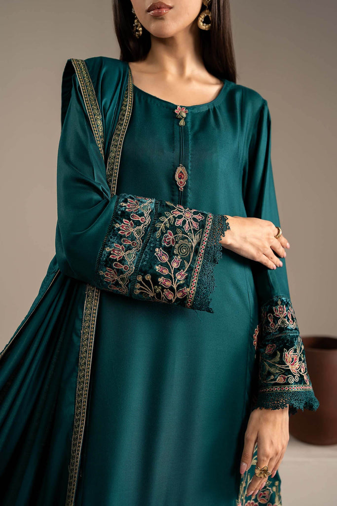 3 Piece Embroidered Marina Twill Suit - Teal