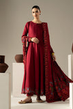 Red Linen 3 Piece Embroidered Frock Suit