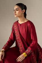 Load image into Gallery viewer, Red Linen 3 Piece Embroidered Frock Suit