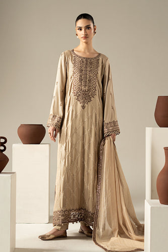 Coffee Brown 3 Piece Embroidered Marina Twill Suit
