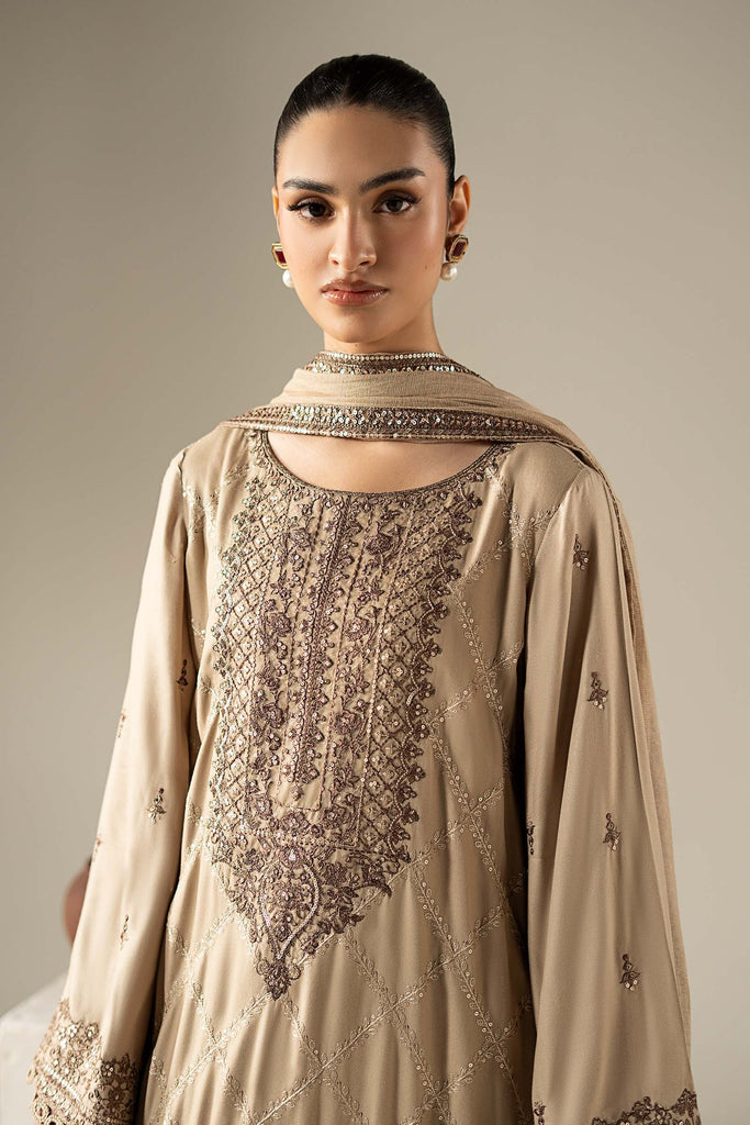 Coffee Brown 3 Piece Embroidered Marina Twill Suit