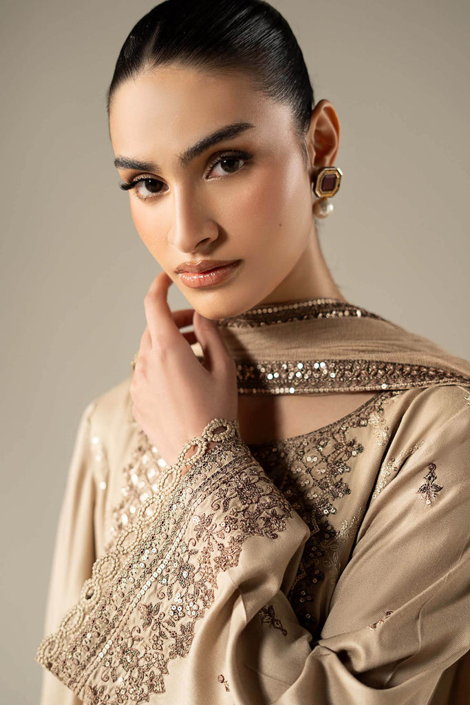 Coffee Brown 3 Piece Embroidered Marina Twill Suit