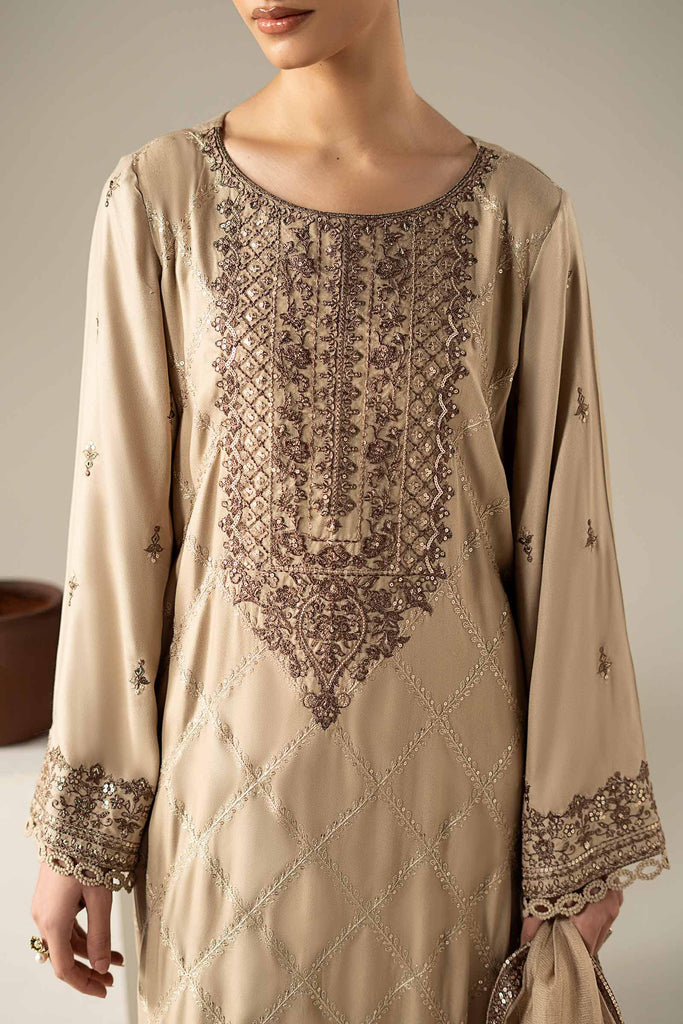 Coffee Brown 3 Piece Embroidered Marina Twill Suit