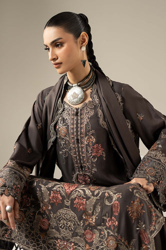 Grey Linen 3 Piece Embroidered Suit – Maria.B