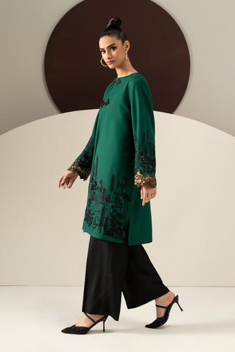 Green Khaddar 3 Piece Embroidered Suit for Women