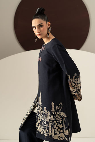 Dark Blue Khaddar 3 Piece Embroidered Suit