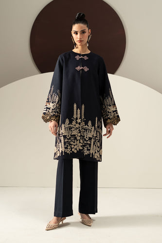 Dark Blue Khaddar 3 Piece Embroidered Suit