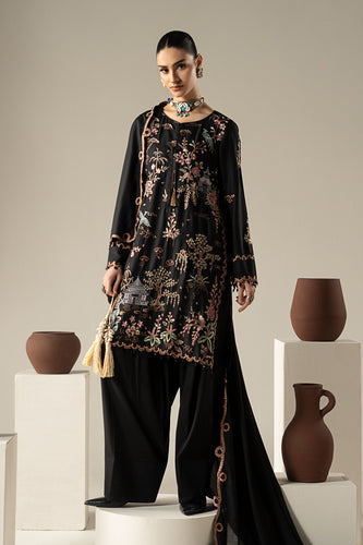 Black Marina Twill 3 Piece Embroidered Suit