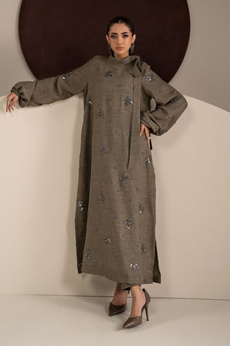 Grey Tropical Slub Khaddar 3 Piece Embroidered Suit