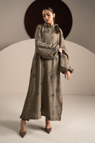 Grey Tropical Slub Khaddar 3 Piece Embroidered Suit