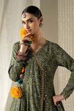 Green Raw Silk Angrakha Suit – 3 Piece for Women