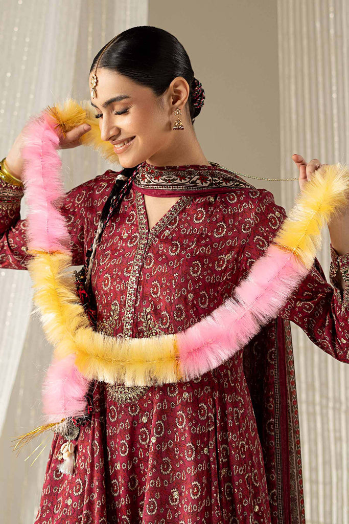 Maria.B Pink Raw Silk 3 Piece Embroidered Suit for Women