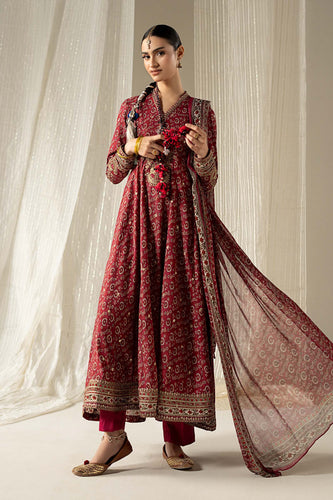 Maria.B Pink Raw Silk 3 Piece Embroidered Suit for Women