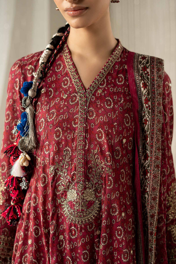 Maria.B Pink Raw Silk 3 Piece Embroidered Suit for Women