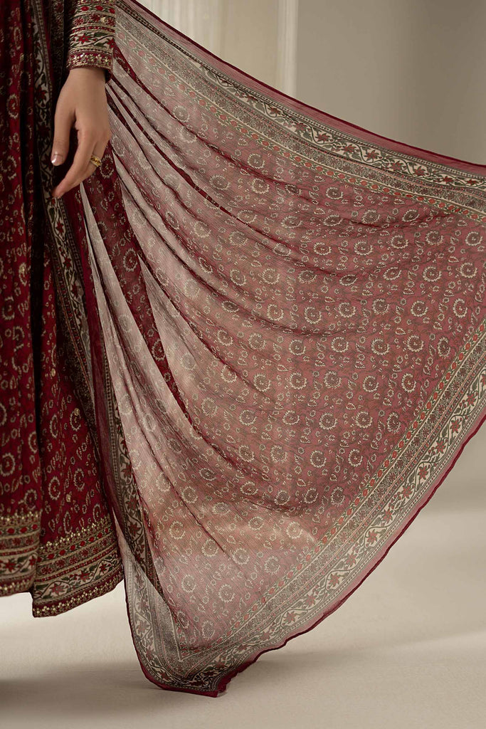 Maria.B Pink Raw Silk 3 Piece Embroidered Suit for Women