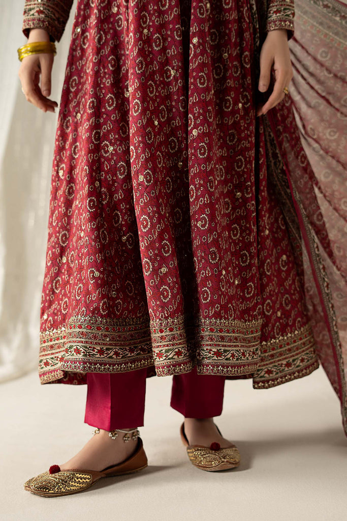Maria.B Pink Raw Silk 3 Piece Embroidered Suit for Women