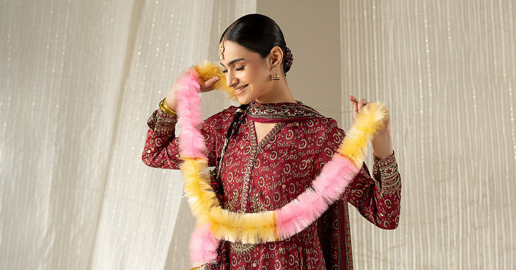 Maria.B Pink Raw Silk 3 Piece Embroidered Suit for Women