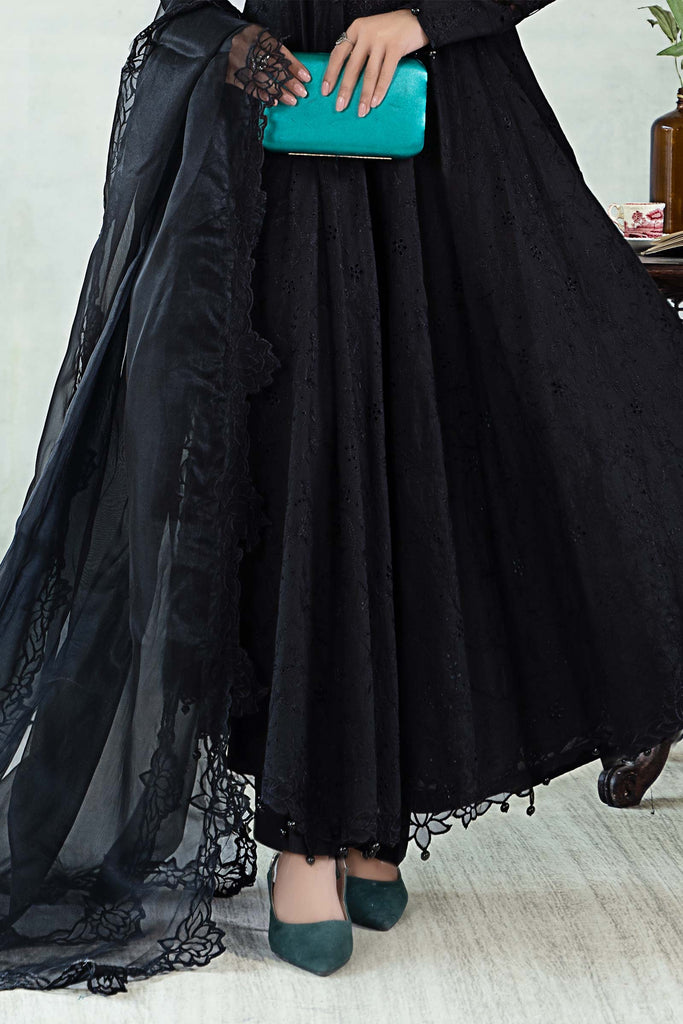 3 Piece Embroidered Dobby Lawn Suit in Black
