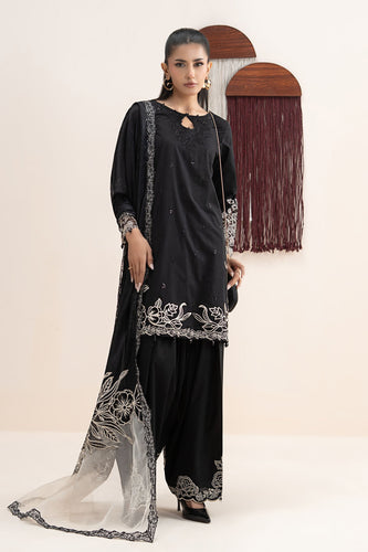 Farshi Shalwar Dobby Lawn Suit for Women - Black