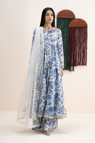 Maria.B Printed Lawn Frock 3 Piece Suit - Off White