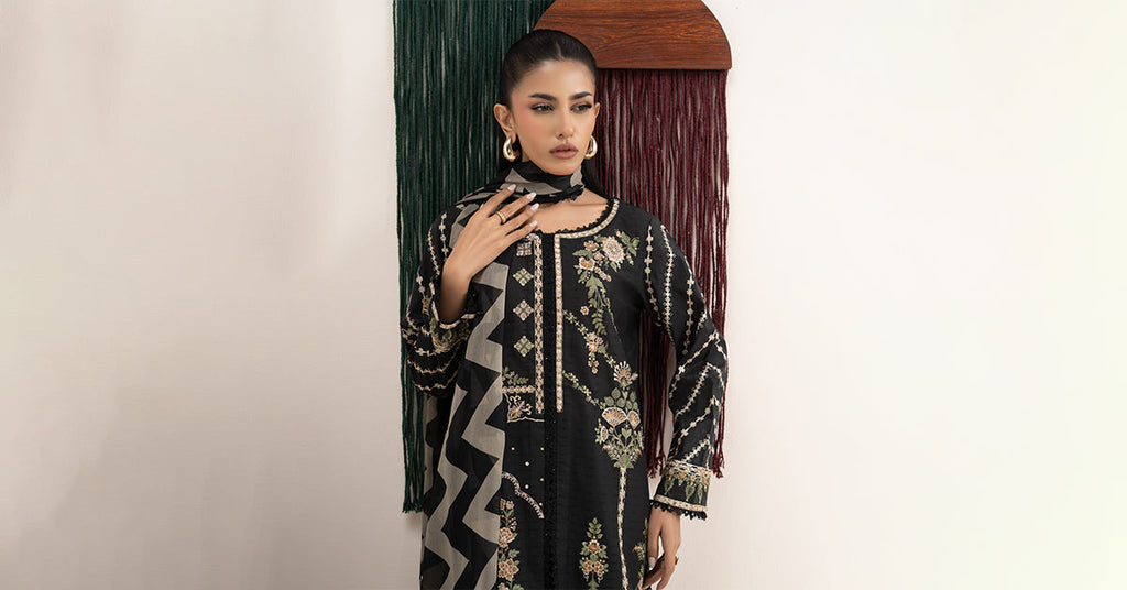 Front-Open Dobby Lawn Suit - Black